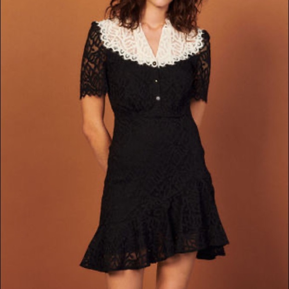 SANDRO RARE short-sleeve lace panel dress size 0